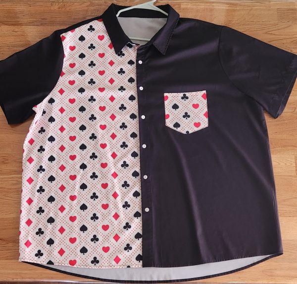 Men's Casino Unbranded Playing Card Design Short Sleeve Bowling Dress Shirt 3XL