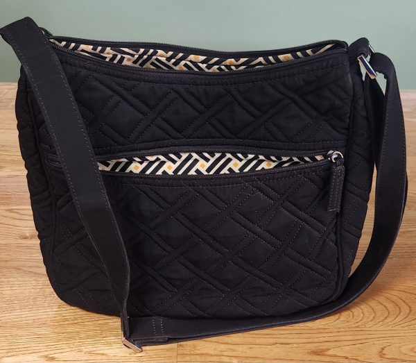 Vera Bradley Black Quilted Microfiber Carryall Crossbody Bag Purse