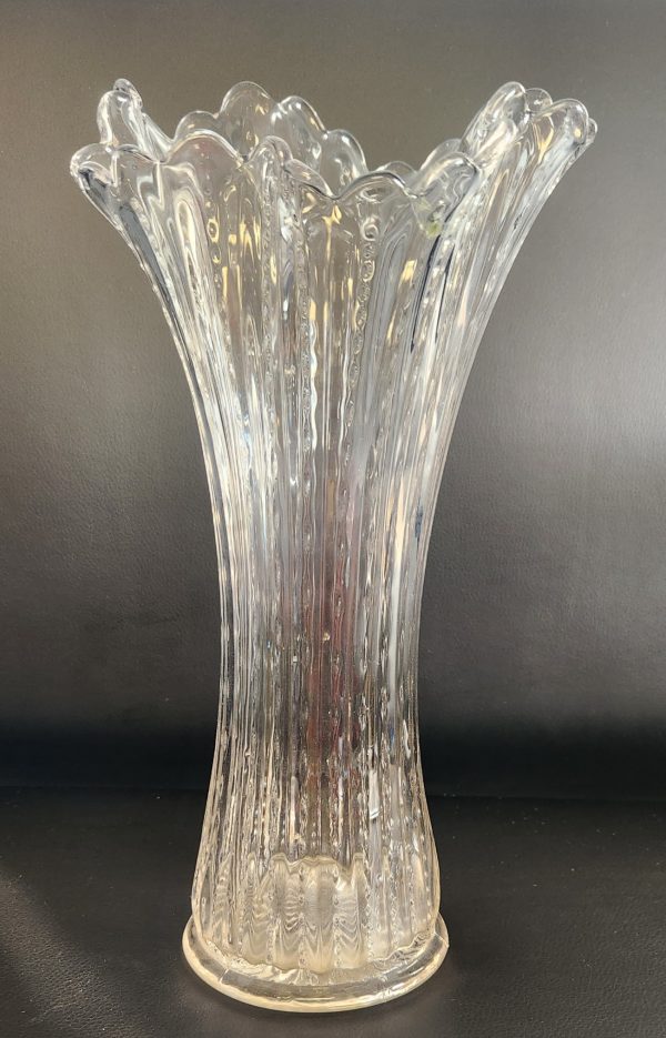 13" Heisey Beaded Swung Glass Vase Clear EAPG Ruffled Scallop Edge Pinched