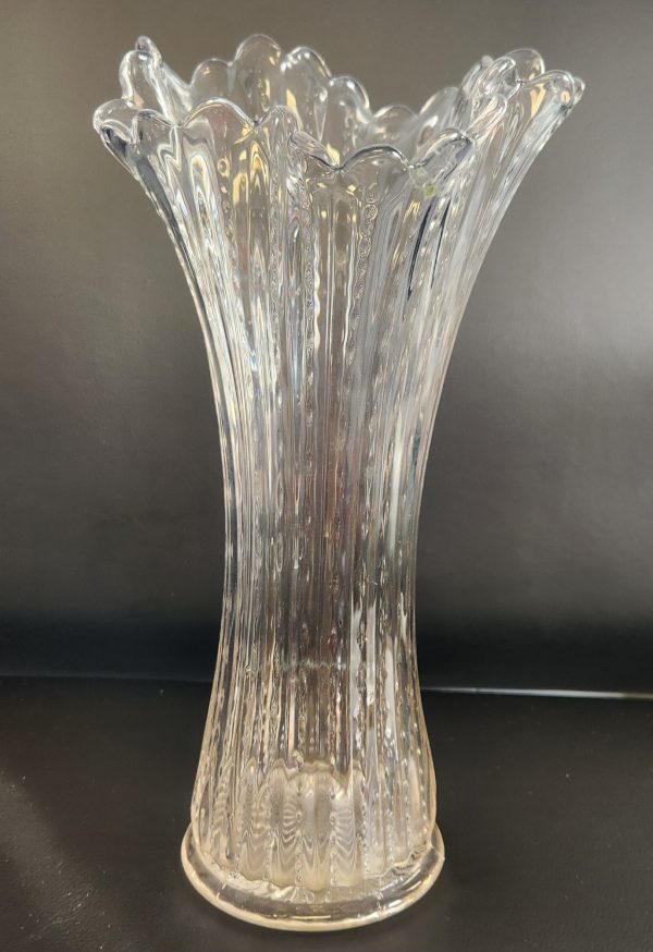 13" Heisey Beaded Swung Glass Vase Clear EAPG Ruffled Scallop Edge Pinched - Image 2