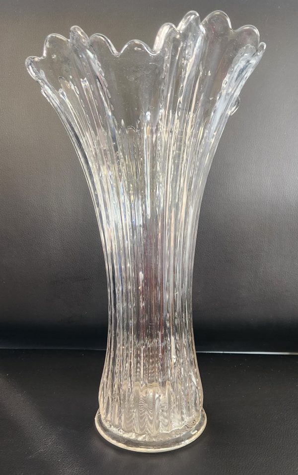 13" Heisey Beaded Swung Glass Vase Clear EAPG Ruffled Scallop Edge Pinched - Image 3