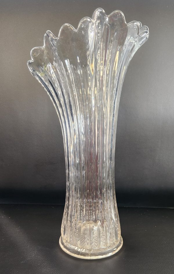 13" Heisey Beaded Swung Glass Vase Clear EAPG Ruffled Scallop Edge Pinched - Image 4