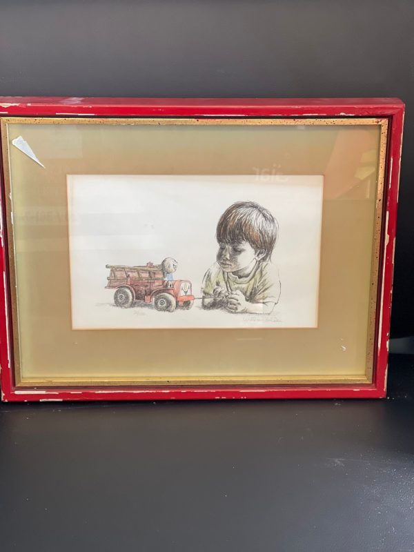 William Holder Signed Art Sketch - Boy w/Truck