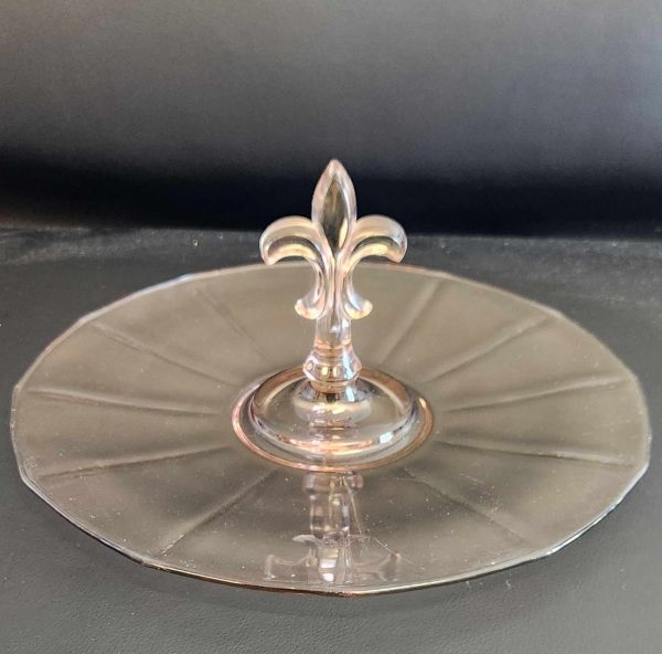 Fostoria Pink Depression Glass Fleur De Lis Handled Tray