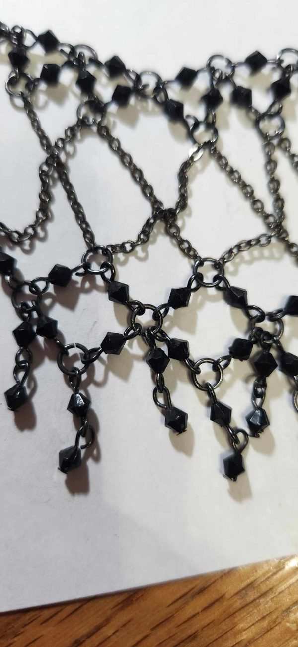 Claires Black Chain and Bead Chandelier Necklace 14"