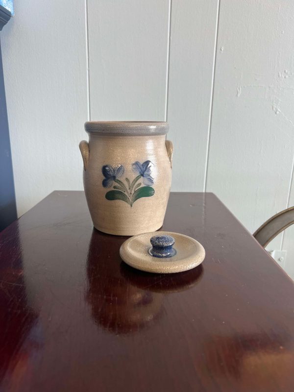 Rowe Pottery Crock w/ Glendale Flowers, signed