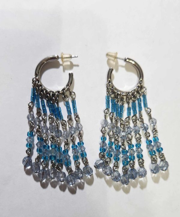 Silver Toned Chandelier Earings Light Blue and Aqua Beads