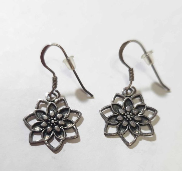 Sterling Silver Blooming Lotus Dangle Earings 1.3"