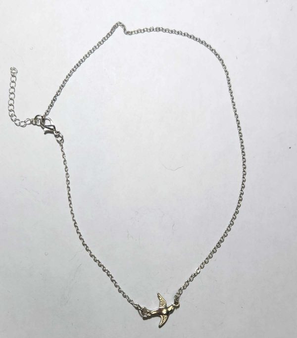 Silver Toned Bird Charm Necklace 14"