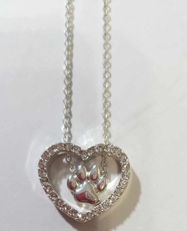 Silver Toned Pet Friends Heart and Paw with Clear Rhinestone Inserts