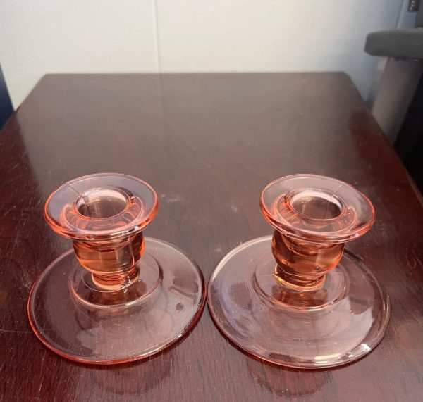 Depression Glass Pink Candlesticks