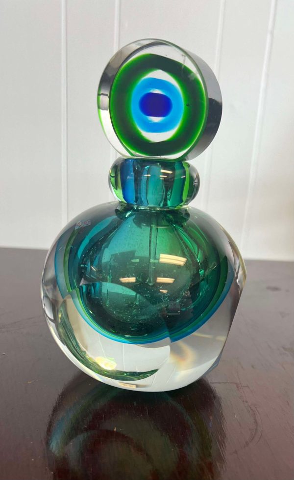 Fifth Avenue Crystal Perfume Bottle 6.2" - Green & Blue w/ Stopper