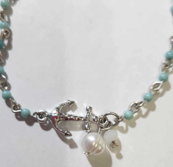 Jucicle Silver Toned Anchor Charm and Blue Bead Bracelett/Anklett - Image 2