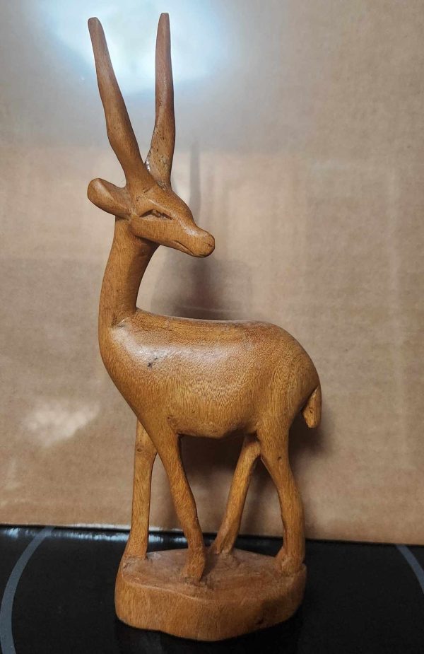 Handcarved Wooden Antelope Solid Wood Décor Sculpture Figure 8.5" - Image 2