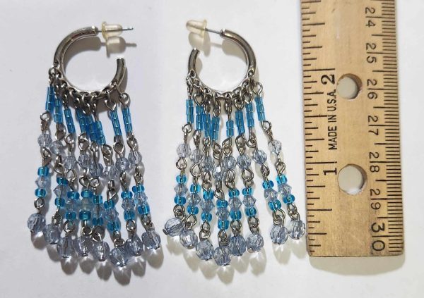 Silver Toned Chandelier Earings Light Blue and Aqua Beads - Image 2