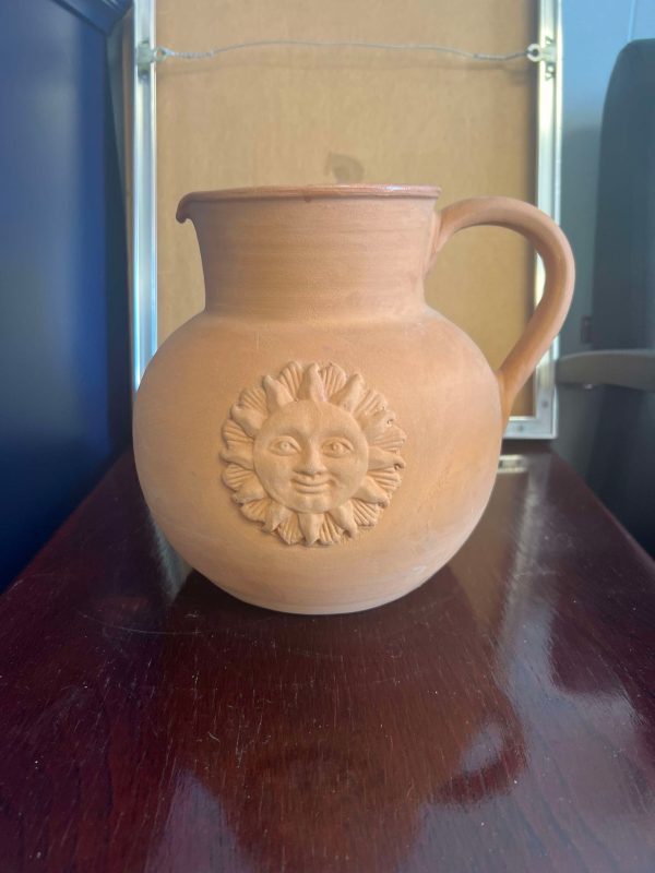 Vintage Benton-West Terra Cotta Pitcher w/ Happy Sun