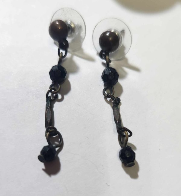 Black Chain Multi Faceted Bead 1.5" Drop Dainty Earings