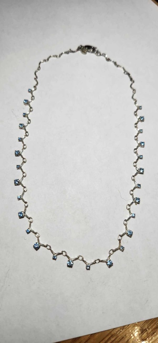 Silver Toned and Blue Glass Monet Necklace 14"