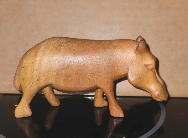 Handcarved Wooden Hippo Solid Wood Décor Sculpture Figure 3x5.5