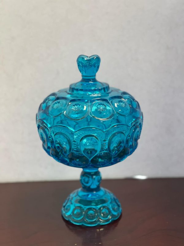 L. E. Smith Blue Moon & Stars Glass Compote 9 3/4" Tall