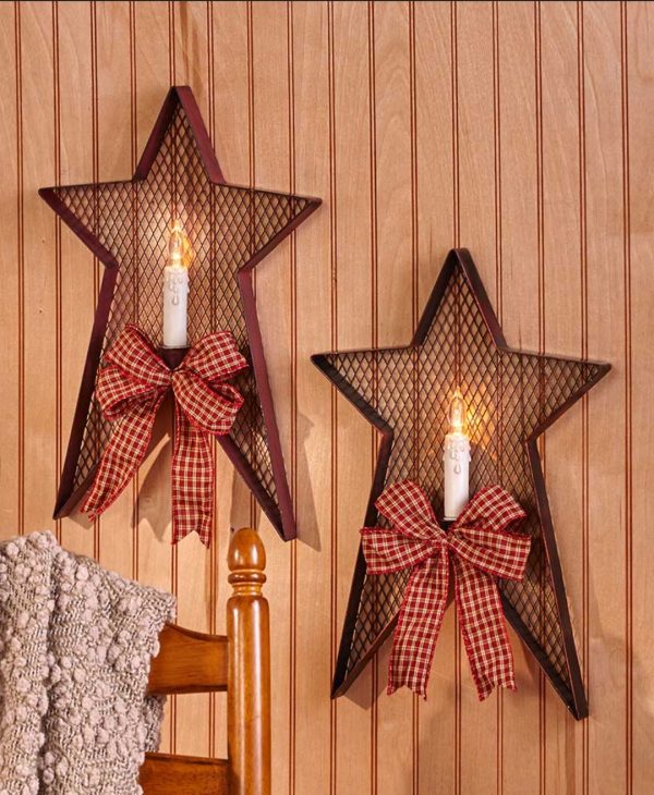 Primitive Star with Metal Mesh and Candle Holder Décor - Image 3