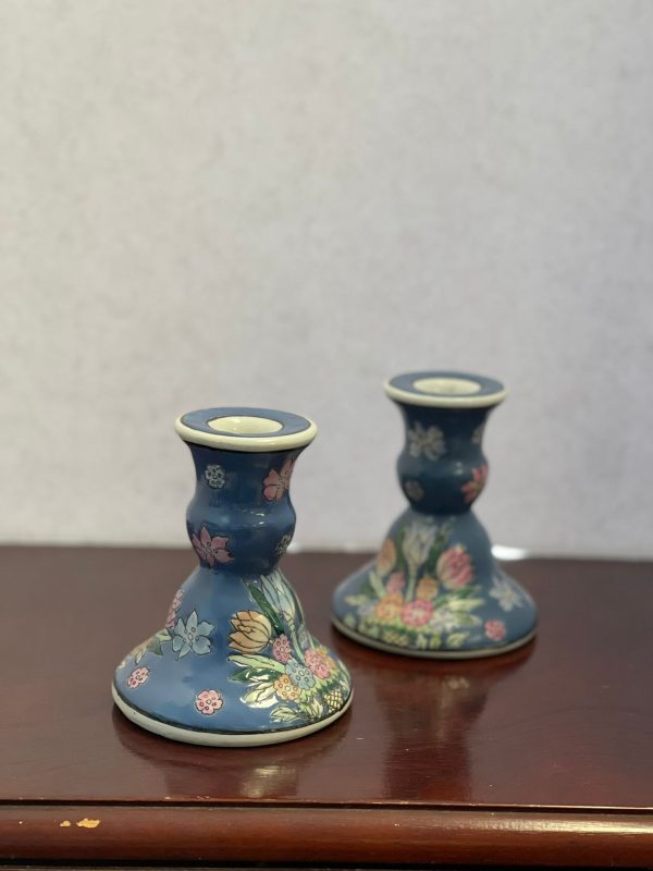 Candle Holders Candlesticks chinoiserie vintage floral - Set of 2