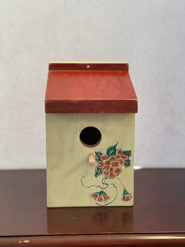 Wooden Birdhouse w/ Floral - Wooden