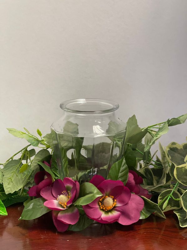 Faux Floral Surrounded Glass Candle Holder