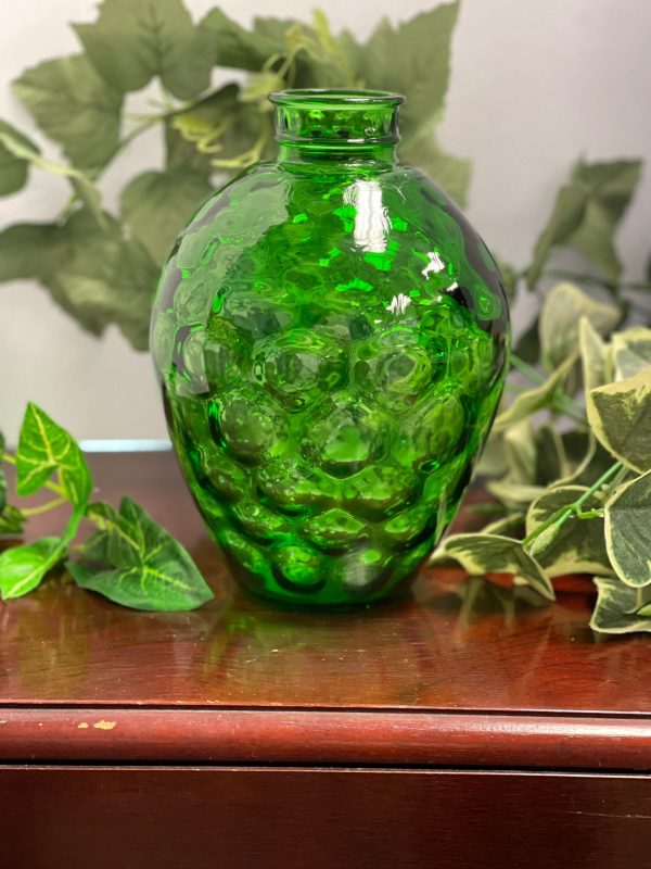 Vintage Wheaton Green Glass Raised Bubble Vase Bottle/Vase