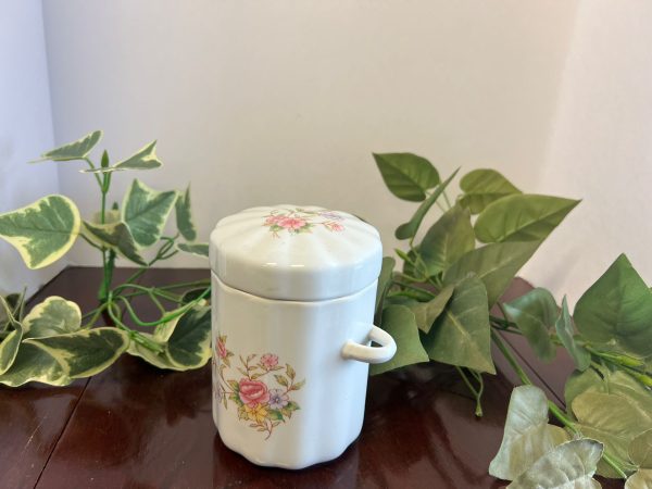 1988 FTDA Canister Pink Floral FTDA Canister with Spoon Rest, Sealed Lid, Porcel