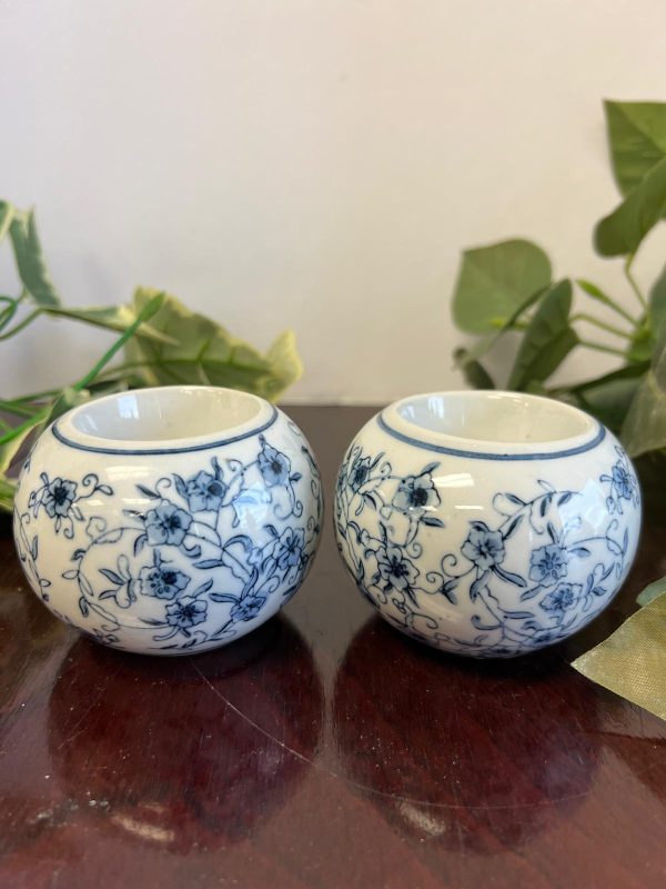 Set of 2 Blue & White Round Tealight Holders