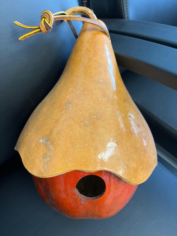 Bird House - Gourd w/ Orange & Red