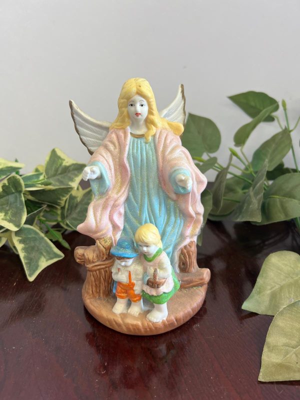 Guardian Angel 7" on bridge. Tabletop Night Light White Ceramic Porcelain - No Bulb