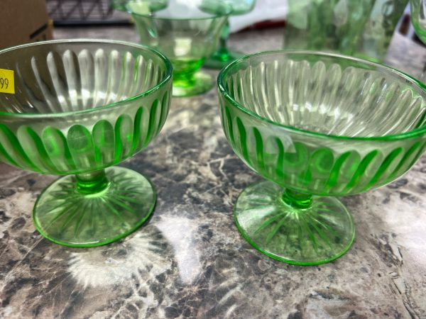 Vintage  Sherbert Glasses, Ribbon Green, Depression Glass