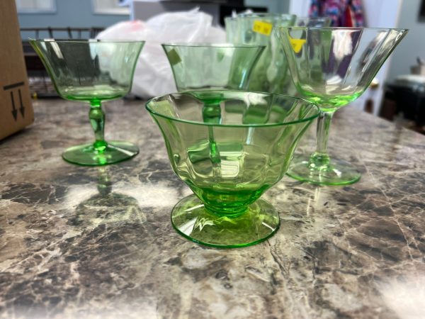 Vaseline Uranium Glass Champagne Sherbert Depression Era Goblets