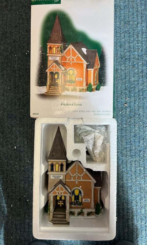 Department 56 New England Village Providence Church Lit Building