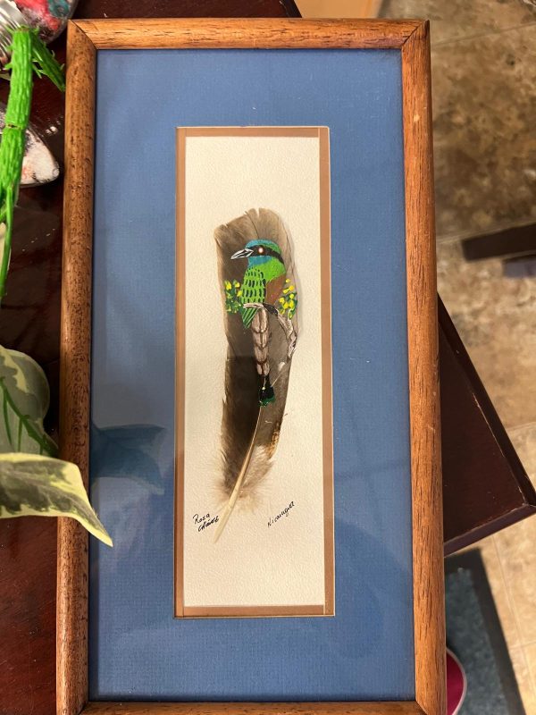 Signed Guatamala Parrot Painted on a Feather, Framed