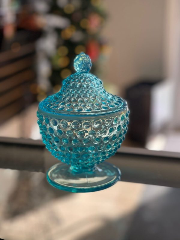 Fenton Hobnail Candy Dish-Aqua W Opalescence