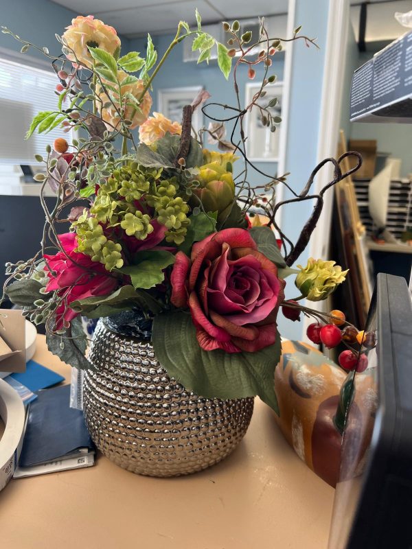 Floral Arrangement in Silver Pot